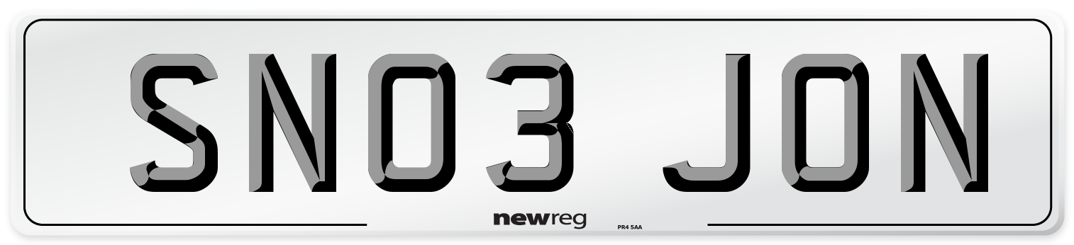 SN03 JON Number Plate from New Reg
